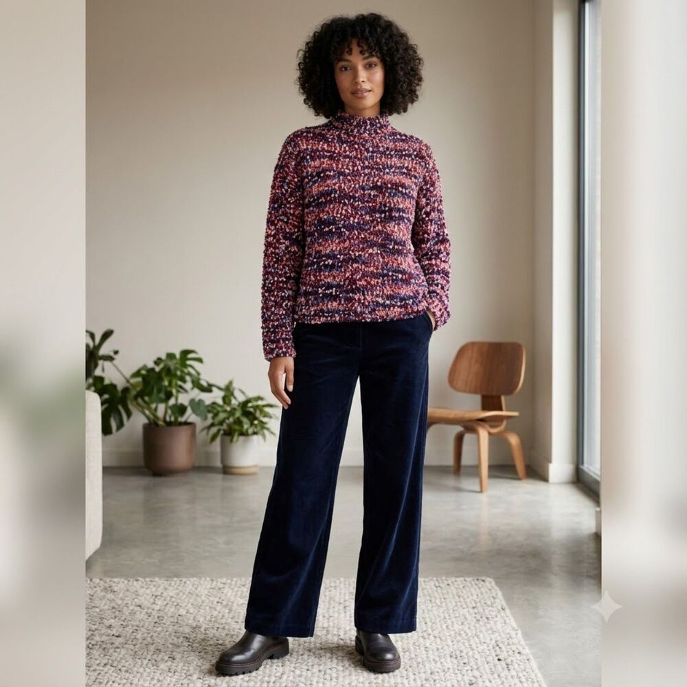 Andrew Marc NY Red Blue Fuzzy Sweater Mock Neck Medium